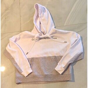 Calvin Klein Performance Women's Colorblock Pullover Cropped Hoodie Fleece Sz S